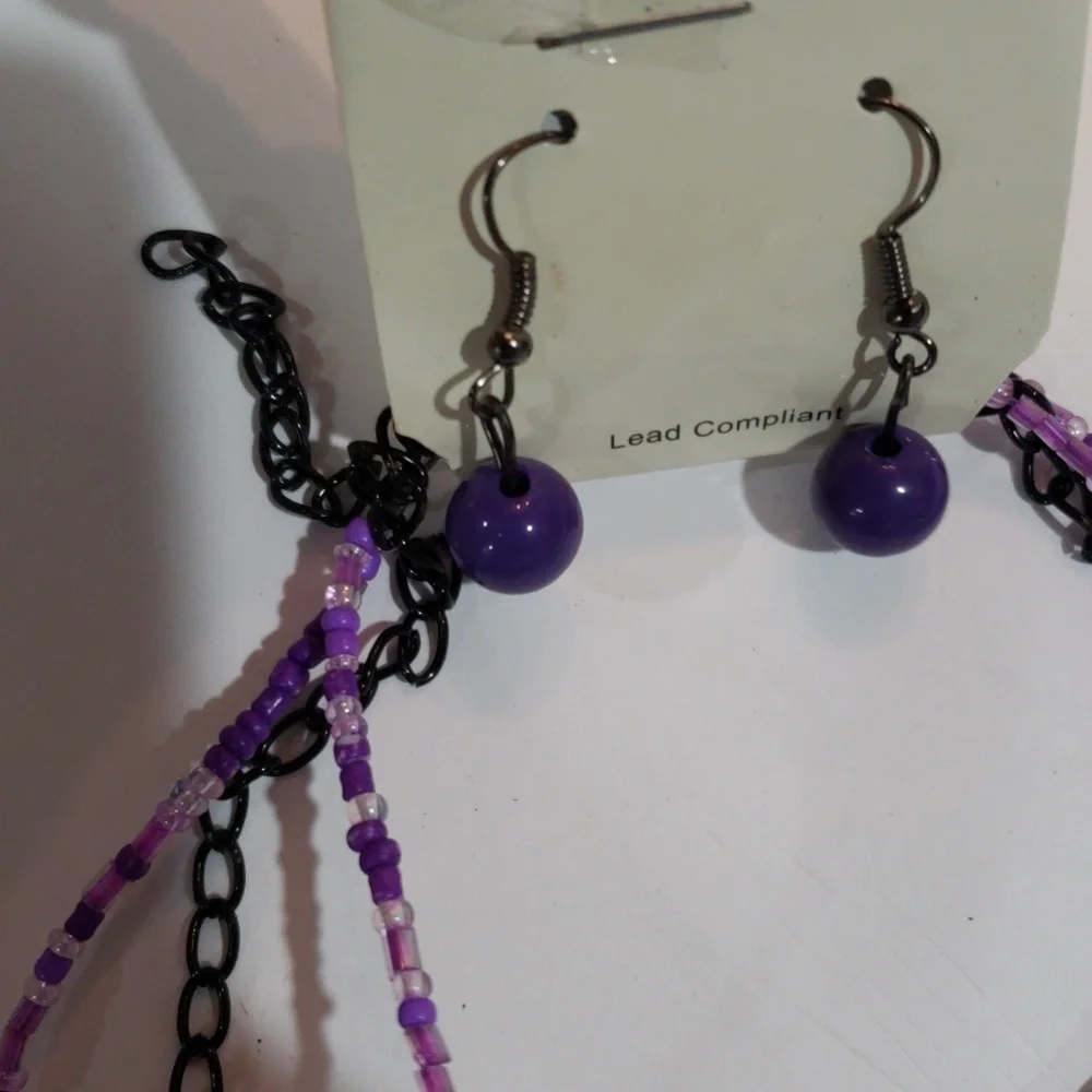 Colorful Beads Layered Gunmetal Necklace Set – Matching Earrings Women’s Jewelry